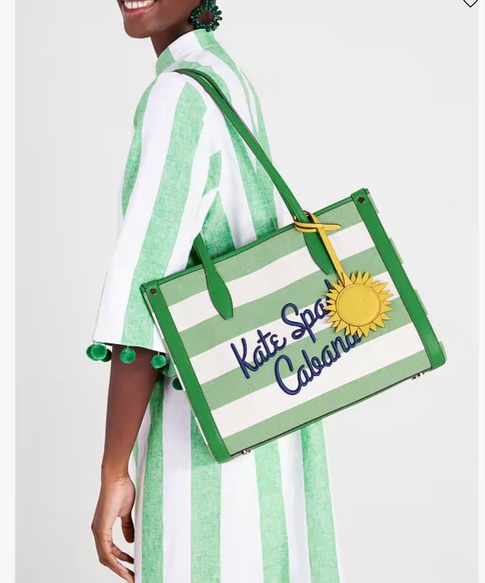Kate Spade Market Cabana Canvas green striped Medium ToteNew spring break/summer